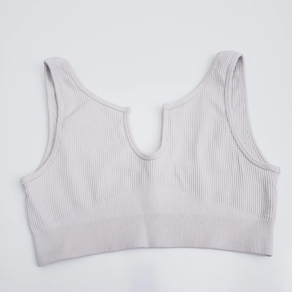Ribbed Sleeveless Open Neckline Sports Bra